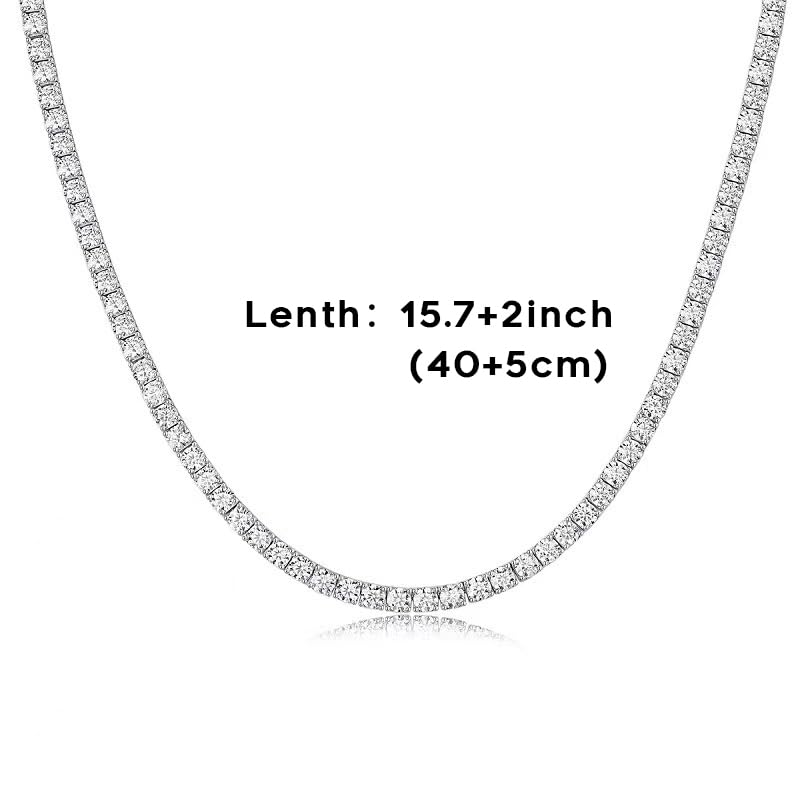 REHANDLE Tennis Necklaces for Women Tennis Chain Dainty Diamond Necklace 4MM Cubic Zirconia Tennis Necklace Silver Iced Out Diamond Chain Bling Necklace for Women 15.7+2 Inch - Image 5