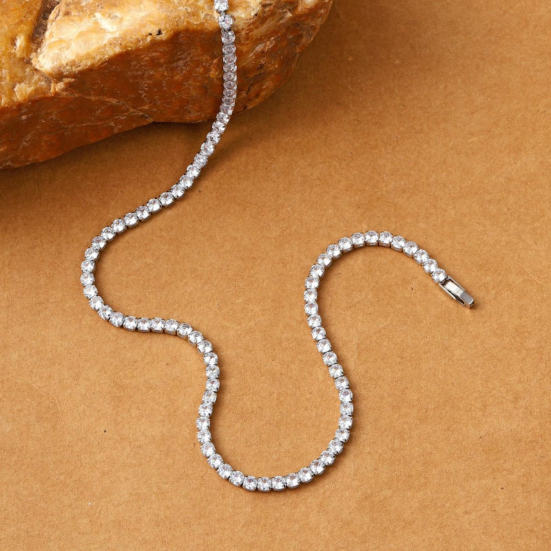 REHANDLE Tennis Necklaces for Women Tennis Chain Dainty Diamond Necklace 4MM Cubic Zirconia Tennis Necklace Silver Iced Out Diamond Chain Bling Necklace for Women 15.7+2 Inch - Image 2