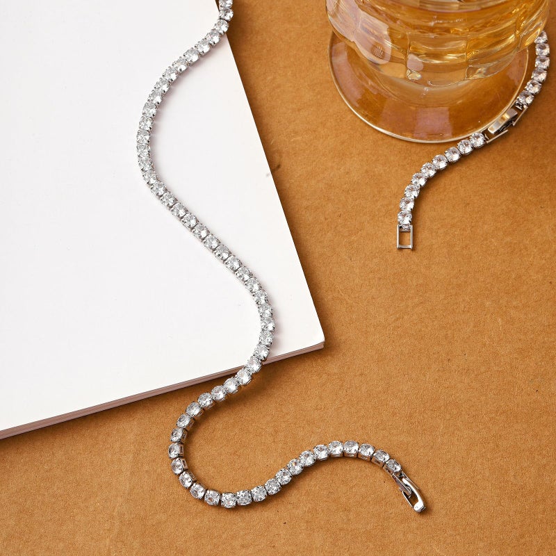 REHANDLE Tennis Necklaces for Women Tennis Chain Dainty Diamond Necklace 4MM Cubic Zirconia Tennis Necklace Silver Iced Out Diamond Chain Bling Necklace for Women 15.7+2 Inch - Image 3
