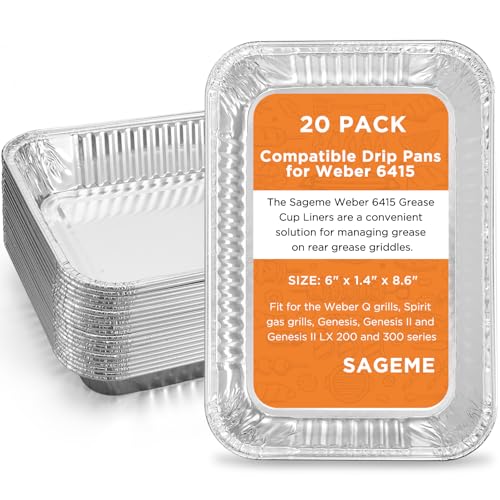 Sageme 20 Pack Weber Grills Compatible Drip Pans 6415 for Weber Grills Spirit Gas Grills, Q Grills, Genesis and Genesis II LX 200 300 Series Disposable Aluminum Foil Grease Trays 6 x 1.4 x 8.6 Inches - Image 1