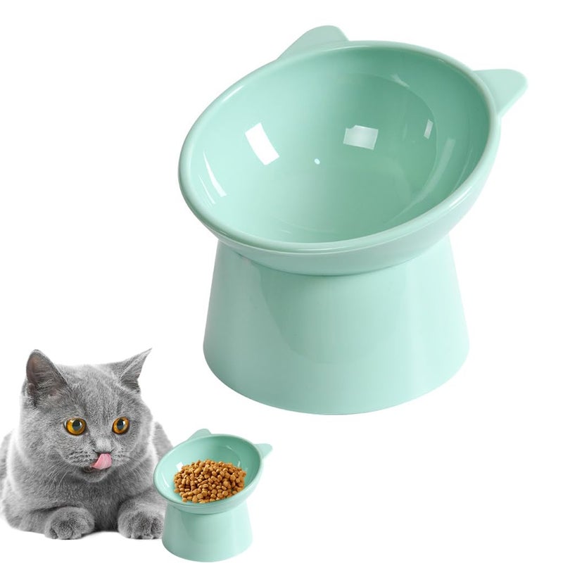 Qpets® وعاء قطط مرتفع، وعاء تغذية قطط بتصميم مضاد للانقلاب، وعاء طعام صحي للقطط، وعاء طعام للقطط والهرر/القطط الكبيرة (أخضر صديق للبيئة) - Image 1