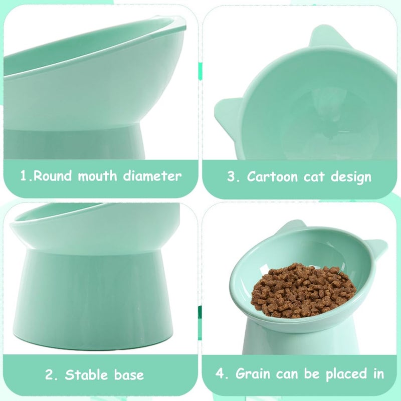 Qpets® وعاء قطط مرتفع، وعاء تغذية قطط بتصميم مضاد للانقلاب، وعاء طعام صحي للقطط، وعاء طعام للقطط والهرر/القطط الكبيرة (أخضر صديق للبيئة) - Image 4