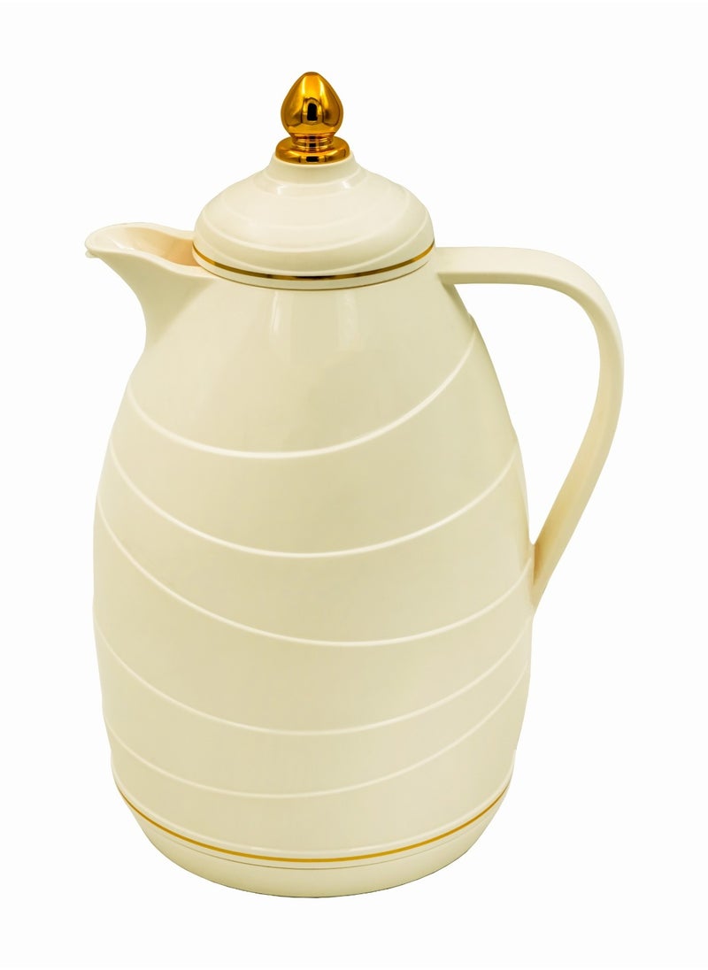 BASURRAH Basra tea and coffee thermos, shiny beige color, with a golden head, 1 liter 