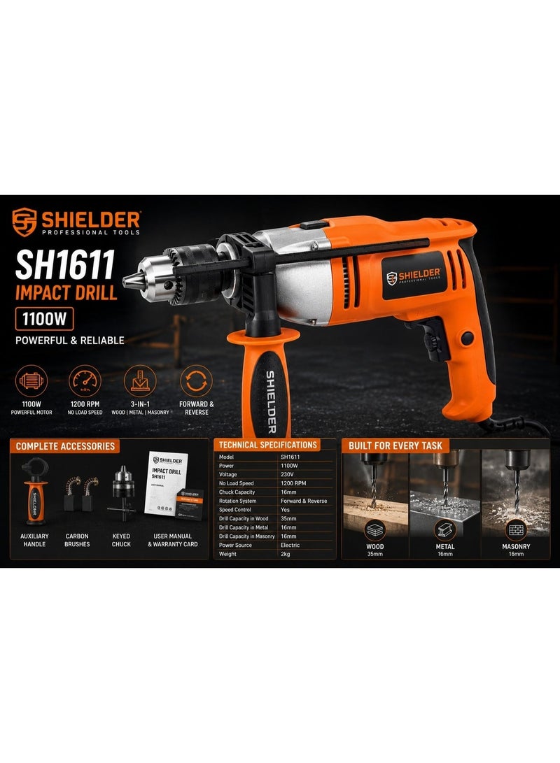Shielder Hammer Drill Shielder SH-1611 16mm 1100W Gearbox 2-Speed Impact Industrial Grade - Image 5