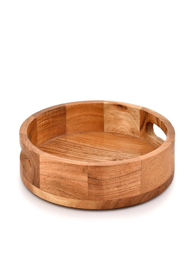 Mahasu Serving Trays Acacia Wood Round Decoration Wooden Tray Unique Design for Serving, Coffee Table, Home Décor and Entertaining (10" x 10" x 1.6") - Image 2