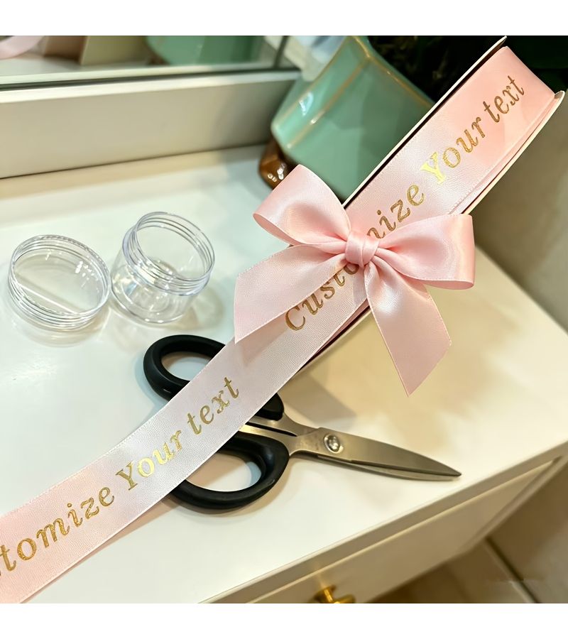 Personalized Pink Gift Wrapping Ribbon High Density Golden Foil 118 Inch - Image 1