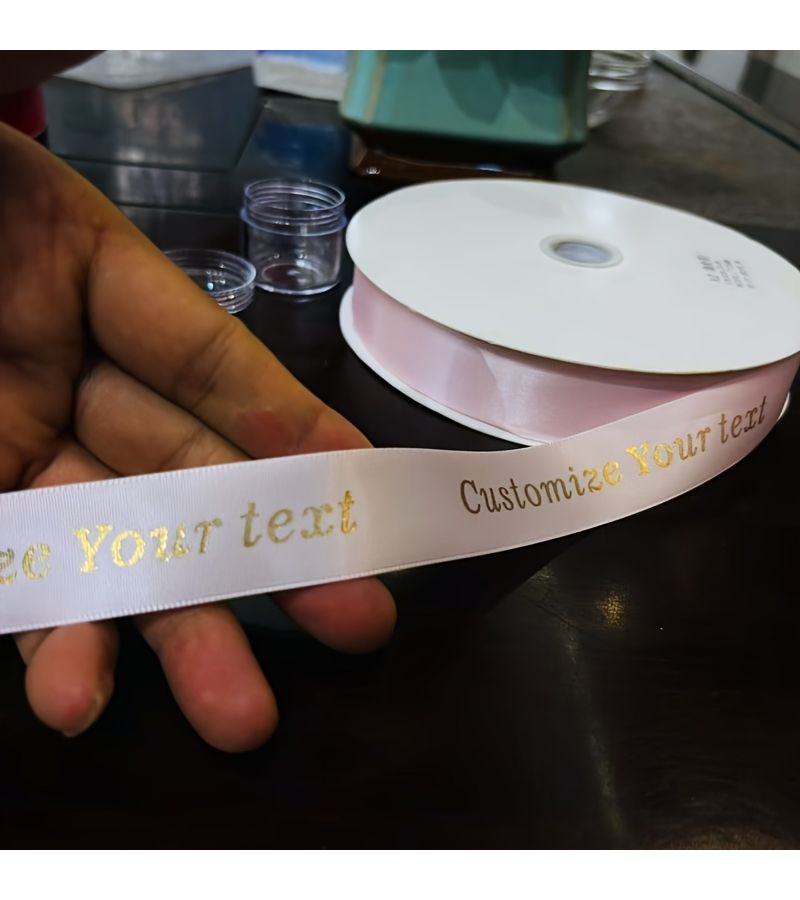 Personalized Pink Gift Wrapping Ribbon High Density Golden Foil 118 Inch - Image 2