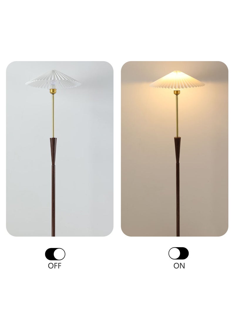 Onelight Vintage Umbrella Pleated Shade Floor Lamp with 3-Color Lighting LED Source Wooden Pole and Foot Switch 12W Perfect Standing Lamp for Bedroom Nightstand Warm Light Decor - Image 5