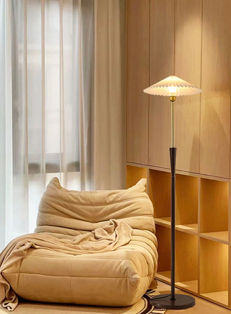 Onelight Vintage Umbrella Pleated Shade Floor Lamp with 3-Color Lighting LED Source Wooden Pole and Foot Switch 12W Perfect Standing Lamp for Bedroom Nightstand Warm Light Decor - Image 1