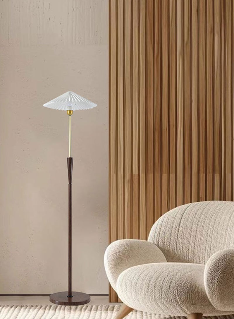 Onelight Vintage Umbrella Pleated Shade Floor Lamp with 3-Color Lighting LED Source Wooden Pole and Foot Switch 12W Perfect Standing Lamp for Bedroom Nightstand Warm Light Decor - Image 3