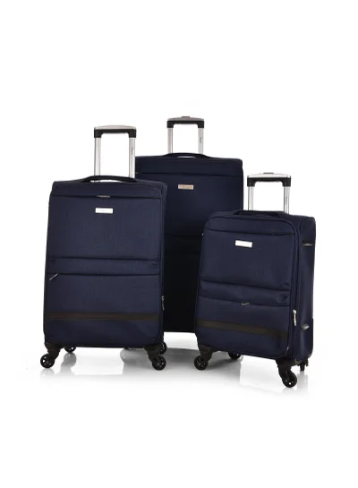 Track Track Unisex Soft Fabric Luggage Trolley Travel Bag Suitcase 3 Piece Set Size 20/24/28 Inch G1726/3P Navy