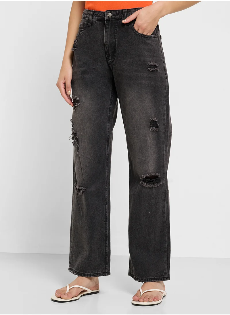 Ginger High Rise Relaxed Fit Ripped Jeans