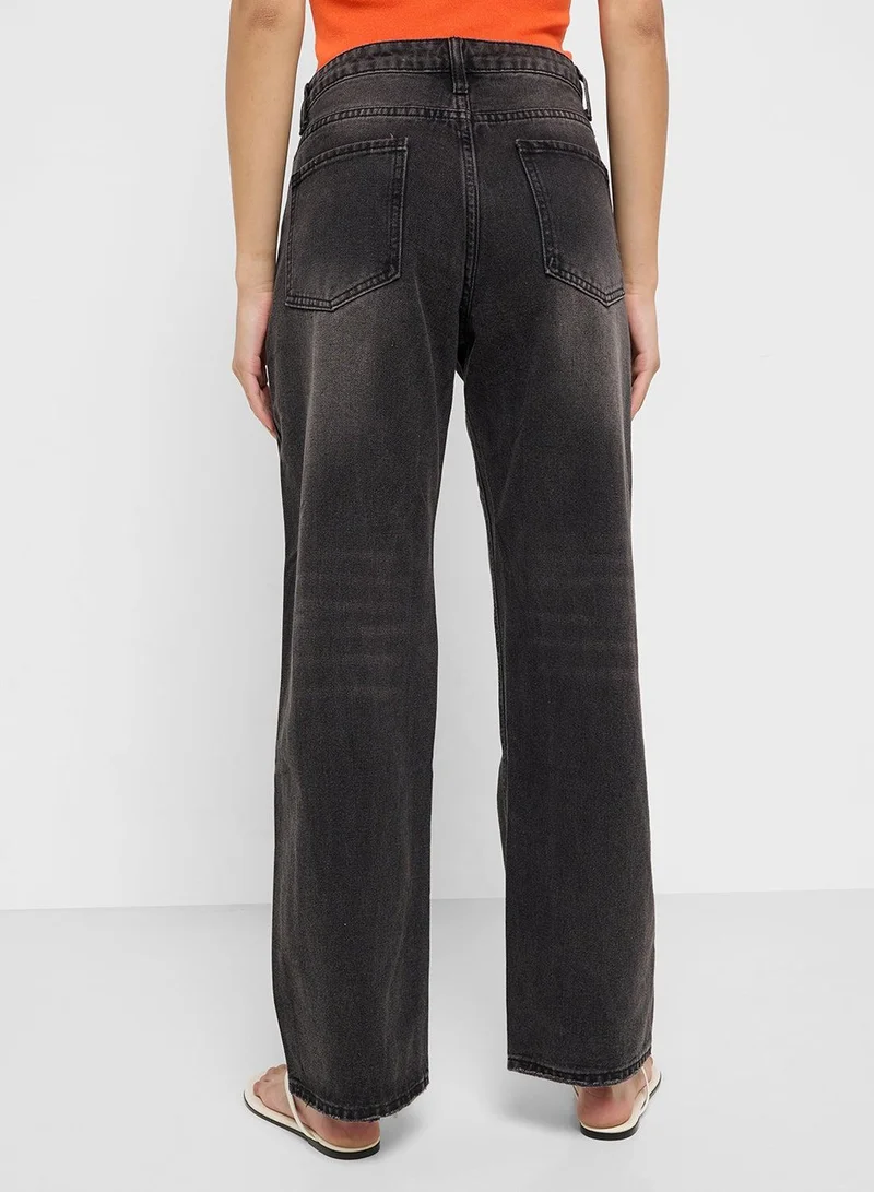 Ginger Grey High Rise Relaxed Fit Ripped Jeans for Women | Best Price UAE