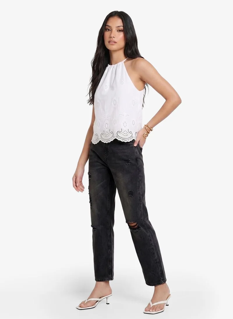 High Rise Relaxed Fit Ripped Jeans