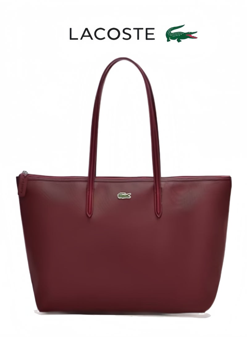 Lacoste Women's L12.12 Concept Fashion Versatile Large Capacity Large Size Zipper Handheld Shoulder Bag Tote Bag Large Claret 35cm * 30cm * 14cm - Image 1