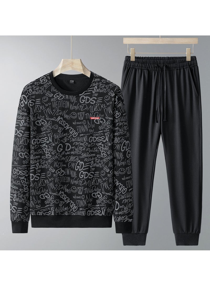 KUYING New Spring And Autumn Casual Hoodie Men's Round Neck Trendy Running Two-Piece Set  - Image 1