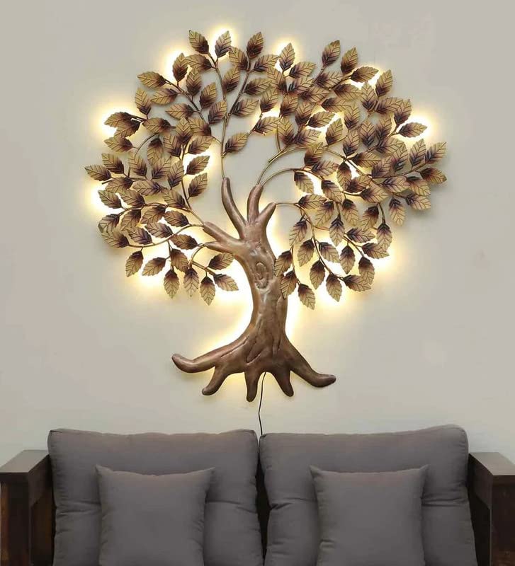 AntarYuga Metal Zora Tree Wall Art | Ethnic Handcrafted Wall Hanging for Home, Office, Living Room & Bedroom Decoration | Modern Décor Item - Golden 45 x 2 x 45 Inch - Image 1