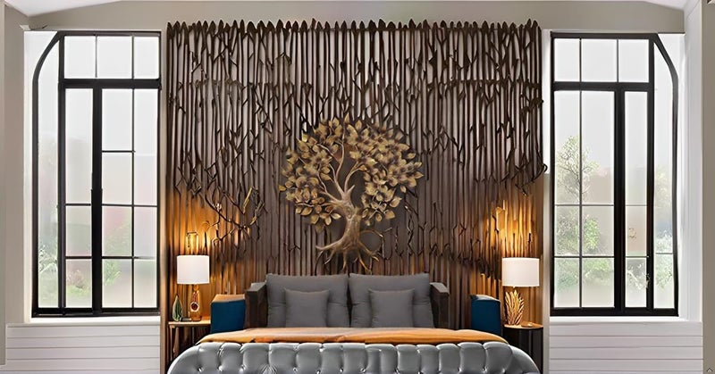 AntarYuga Metal Zora Tree Wall Art | Ethnic Handcrafted Wall Hanging for Home, Office, Living Room & Bedroom Decoration | Modern Décor Item - Golden 45 x 2 x 45 Inch - Image 3