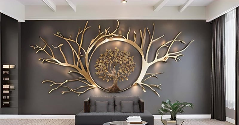 AntarYuga Metal Zora Tree Wall Art | Ethnic Handcrafted Wall Hanging for Home, Office, Living Room & Bedroom Decoration | Modern Décor Item - Golden 45 x 2 x 45 Inch - Image 4