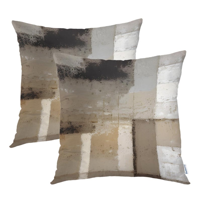 Batmerry Beige Pillow Cases Brown Pillow Cases Dark Grey Pillow Cases Taupe Pillow Covers Tan Pillows for Couch Digital Printing Blended Fabric for Couch Sofa Bed Invisible Zipper 18X18 in(Set of 2) - Image 1