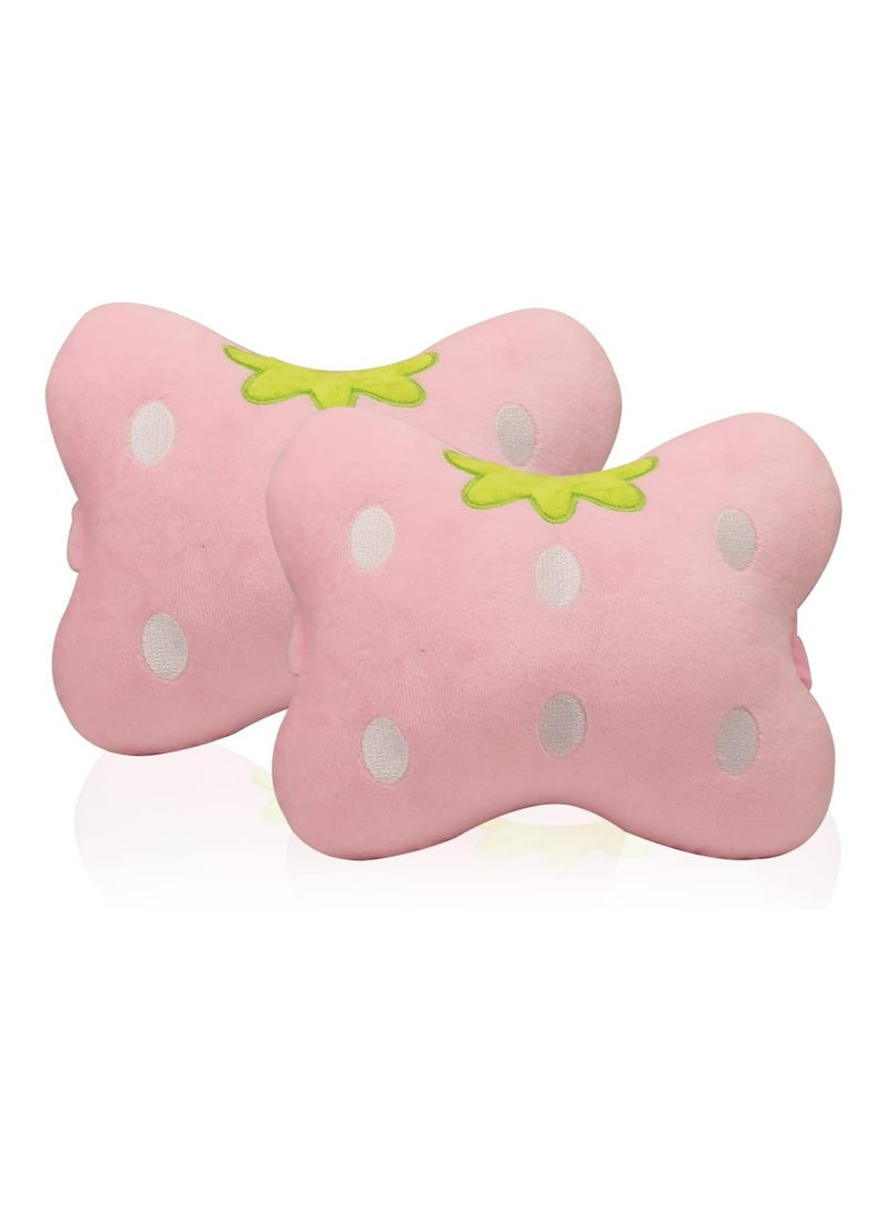 KASTWAVE Universal Car Seat Cushion Neck, Pink Strawberry Pillow, Comfortable Soft Car Headrest Pillow, Head Support Pillow for Travelling and Home, 2 Pcs - Image 1