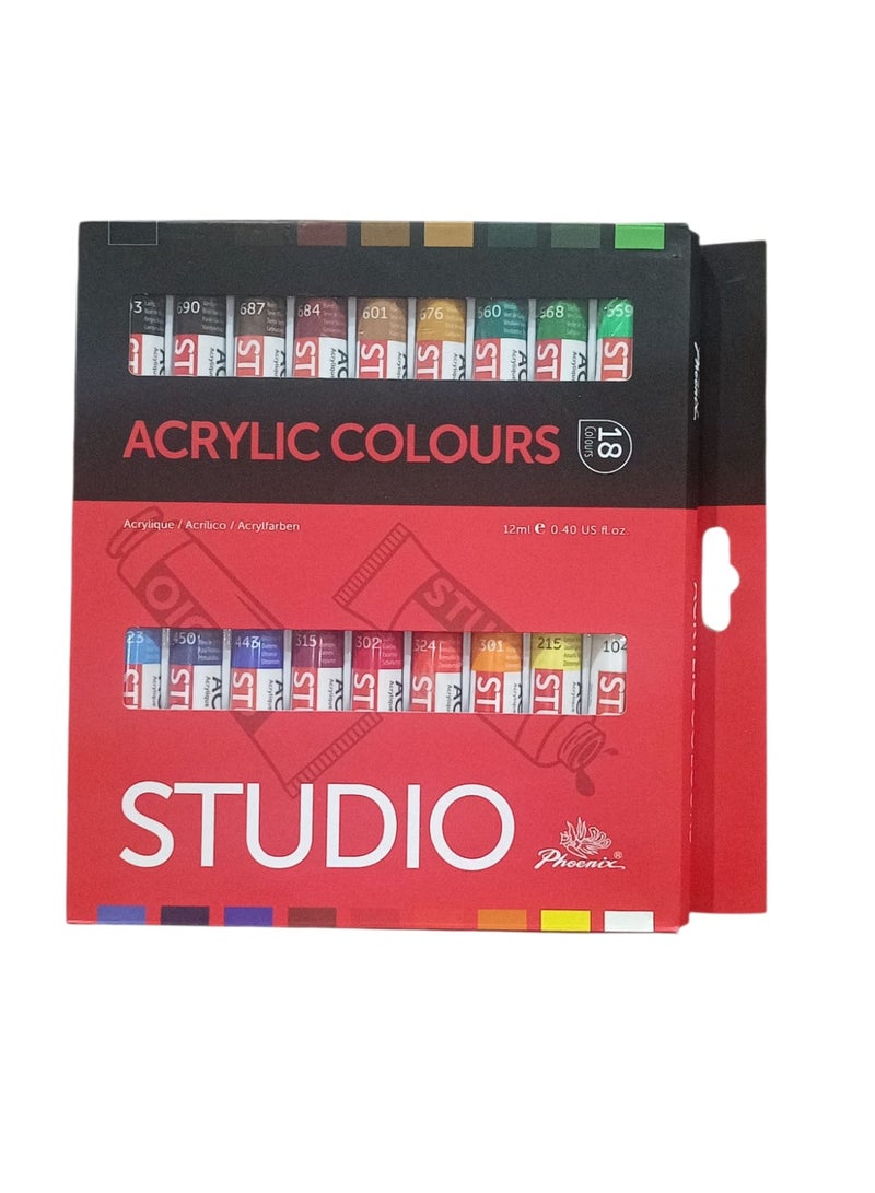فينيكس مجموعة ألوان أكريليك من 18 قطعة متعدد الألوان - Image 1
