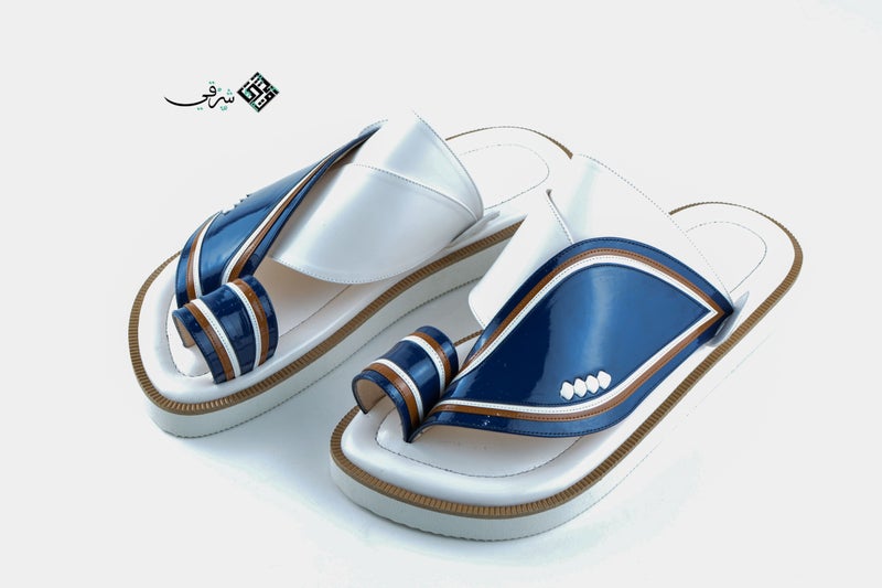 Zubairiya Naal | For Daily Wear, Eid and Occasions | Sandal | White and Blue Leather | Saudi Arabian Eastern - Image 1