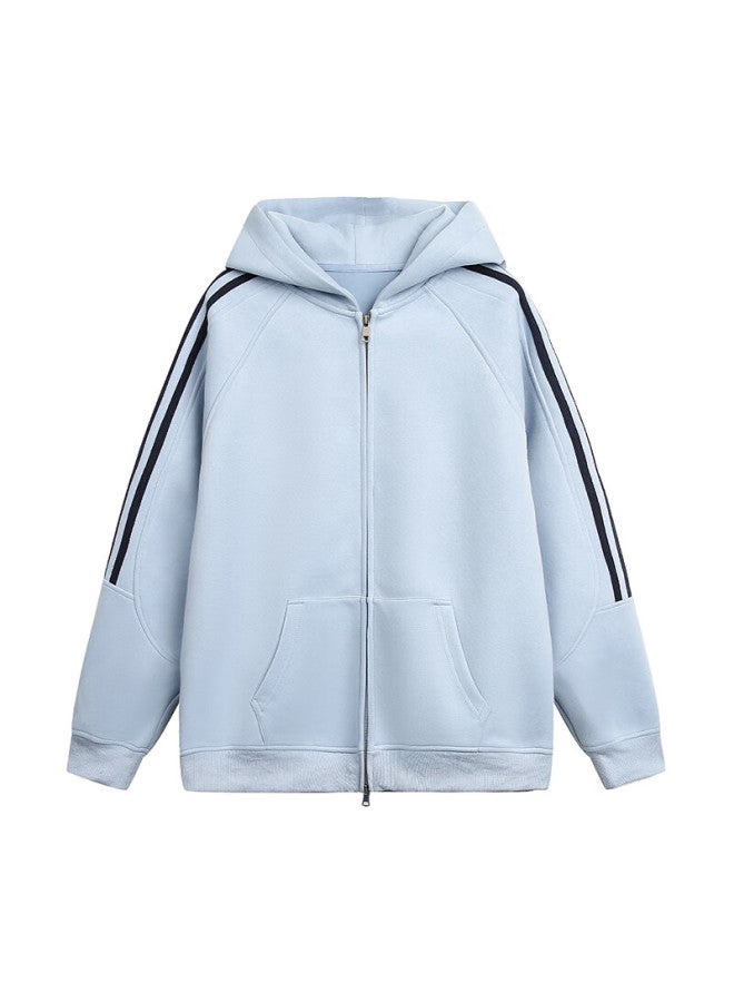 Dingfengbaoluo American Style Striped Cardigan Hoodie Men Spring Double Zipper Hooded Jacket Xm05 White Flower Gray 2XL - Image 5