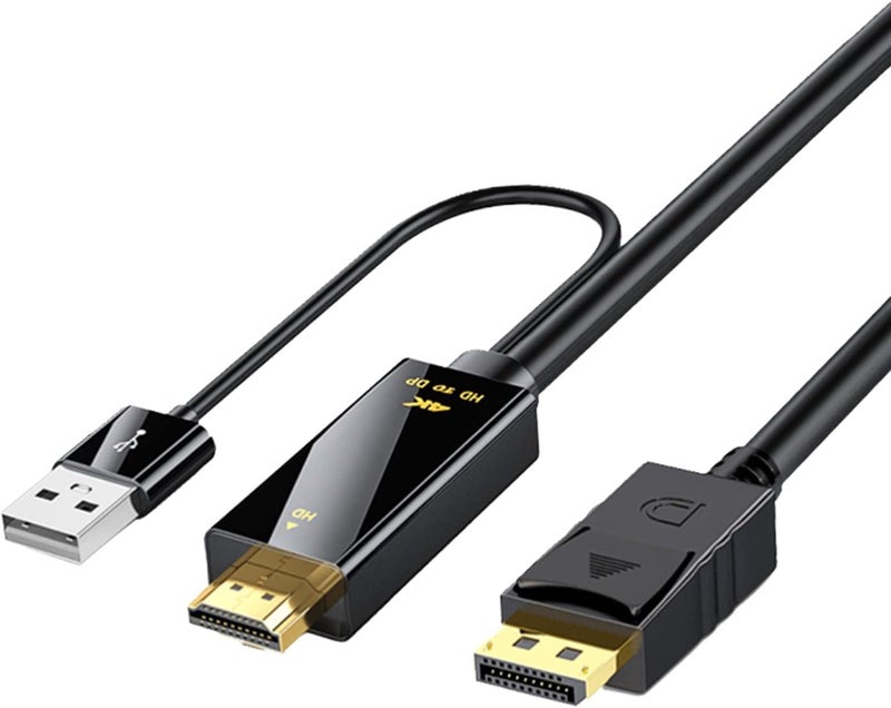 Microware محول HDMI إلى DisplayPort (DP) بطول 6 أقدام، كابل محول HDMI إلى DP بدقة 4K@60Hz للكمبيوتر (ذكر إلى ذكر) - Image 1