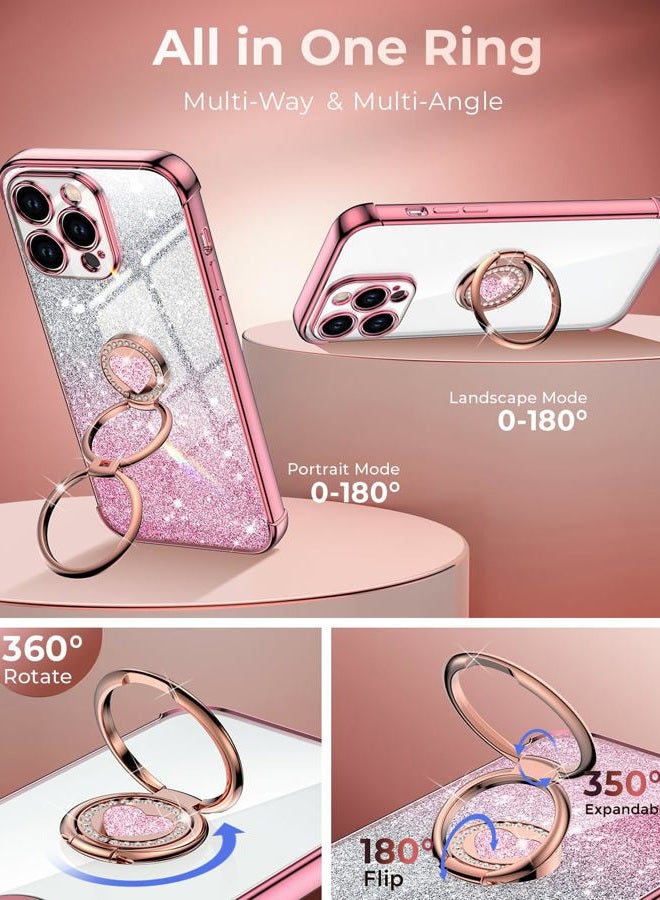 XYZ for iPhone 15 Pro Max Case with Stand, Phone Case with Double Ring Kickstand, Women Girls Cute Love-Heart Luxury Bling Protective Case Heart for iPhone 15 Pro Max 6.7 inch, Rose Gold - Image 3