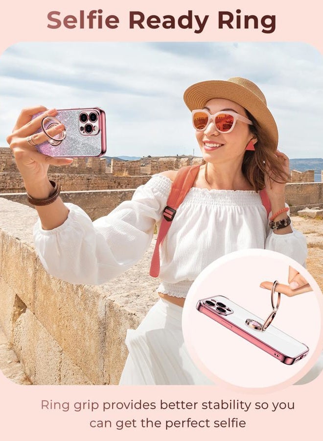 XYZ for iPhone 15 Pro Max Case with Stand, Phone Case with Double Ring Kickstand, Women Girls Cute Love-Heart Luxury Bling Protective Case Heart for iPhone 15 Pro Max 6.7 inch, Rose Gold - Image 2