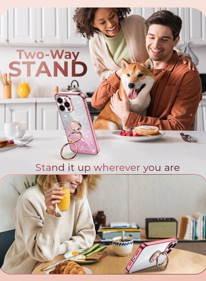 XYZ for iPhone 15 Pro Max Case with Stand, Phone Case with Double Ring Kickstand, Women Girls Cute Love-Heart Luxury Bling Protective Case Heart for iPhone 15 Pro Max 6.7 inch, Rose Gold - Image 5