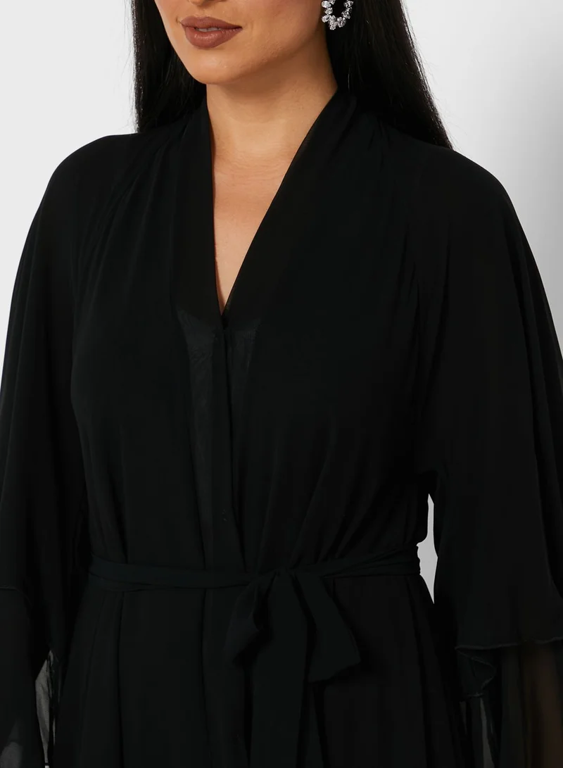 Khizana Ruffle Layered Abaya With Sheila