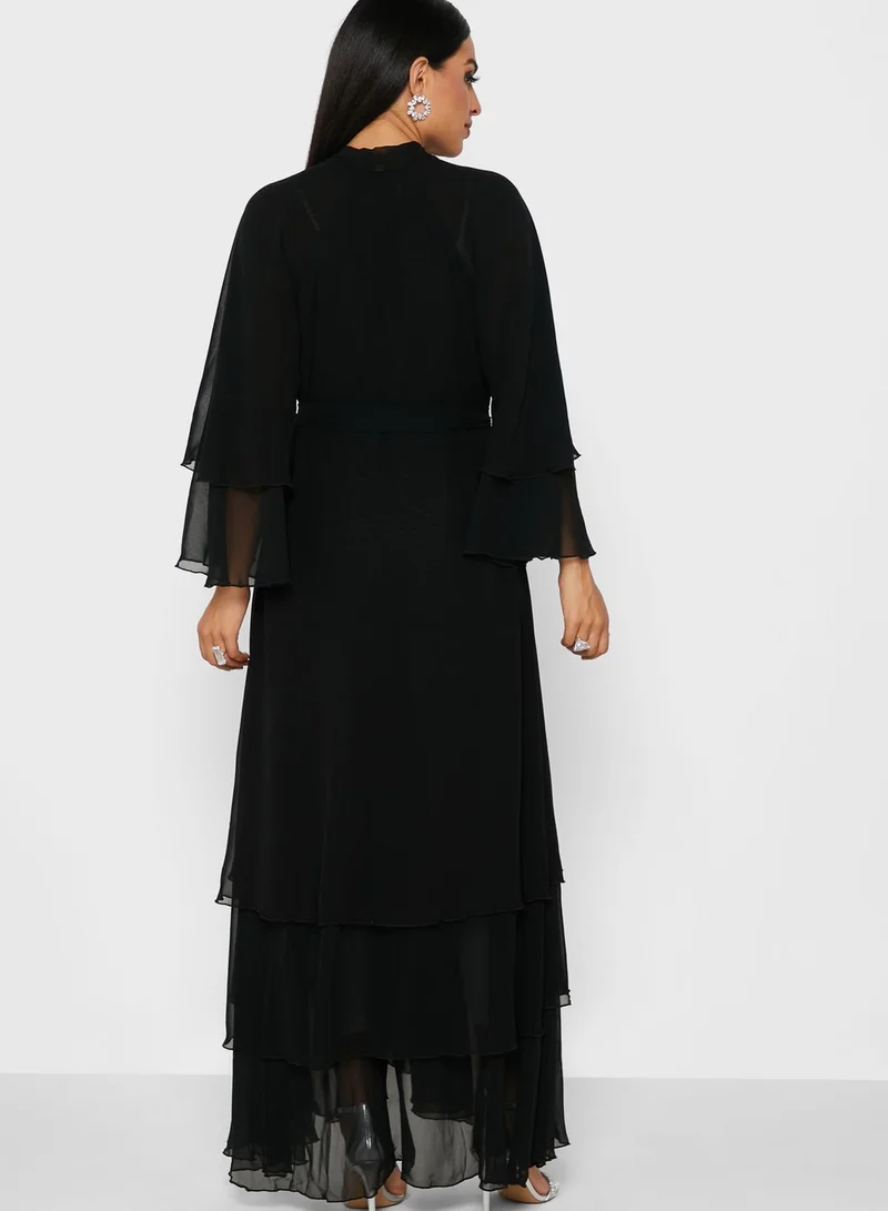 Khizana Ruffle Layered Abaya With Sheila