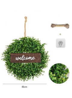Y&D Welcome Sign with Wreaths Rustic Front Door Decor Wood Hanging Artificial Eucalyptus Farmhouse Porch Decorations for Home Wedding Gift 