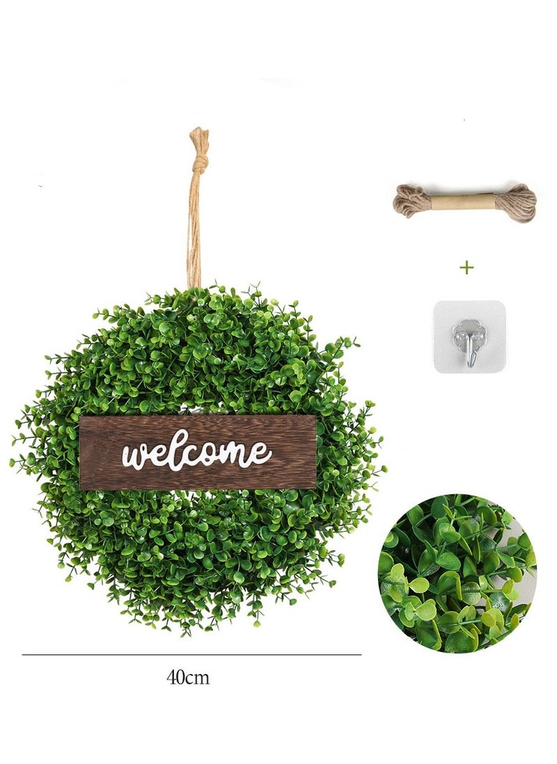 Y&D - Welcome Sign with Wreaths Rustic Front Door Decor Wood Hanging Artificial Eucalyptus Farmhouse Porch Decorations for Home Wedding Gift - Image 1