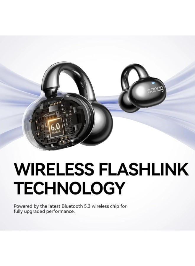 Sanag S6S True Wireless Bluetooth Clip-On Earphones with Microphone, 38H Battery Life, Black - Image 4