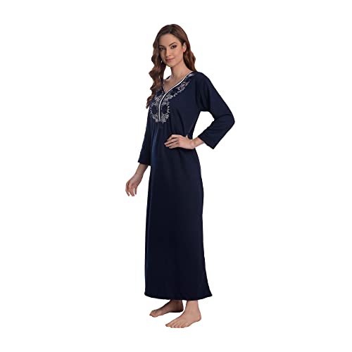 CIERGE Women's Fleece Abstract Print Maxi Length Nighty (CIERGE FLEECE_Blue_Free Size) - Image 2