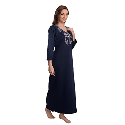 CIERGE Women's Fleece Abstract Print Maxi Length Nighty (CIERGE FLEECE_Blue_Free Size) - Image 3