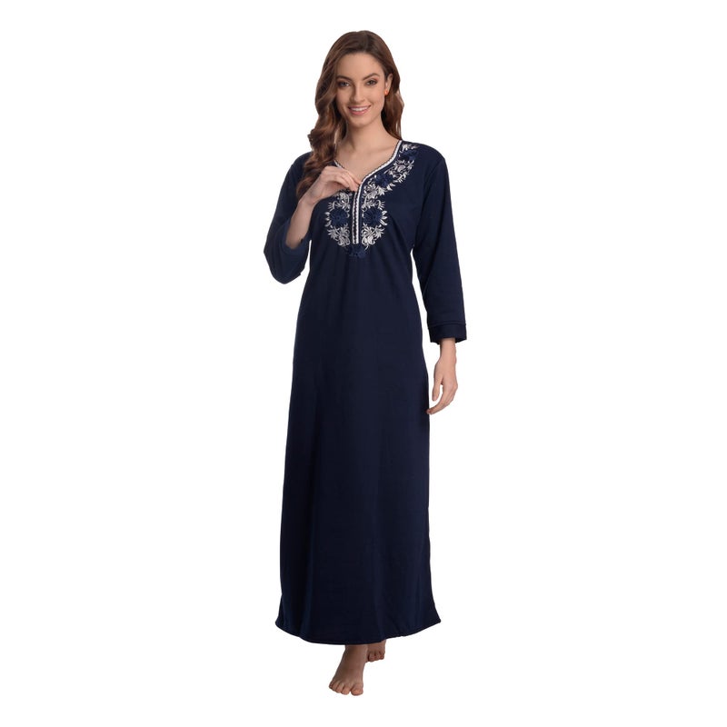 CIERGE Women's Fleece Abstract Print Maxi Length Nighty (CIERGE FLEECE_Blue_Free Size) - Image 5