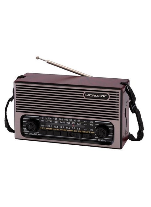 راديو محمول بتقنية البلوتوث من ميكروديجيت MD012R AM/FM/SW/3 راديو محمول مع بطارية قابلة للشحن