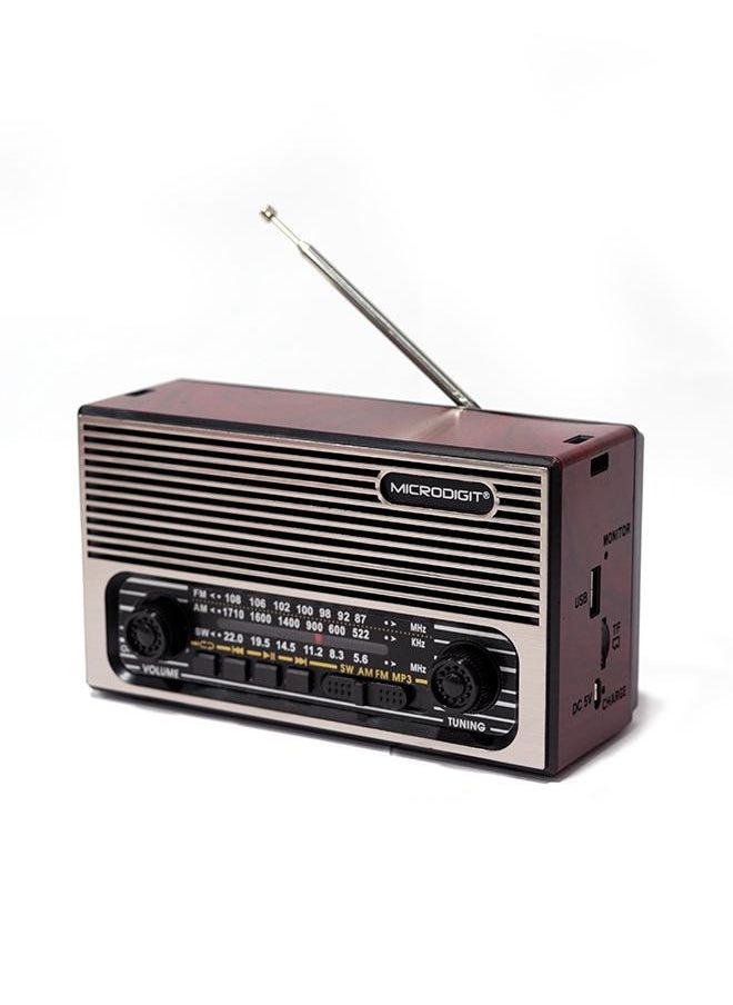 Microdigit - راديو محمول بتقنية البلوتوث من ميكروديجيت MD012R AM/FM/SW/3 راديو محمول مع بطارية قابلة للشحن - Image 1