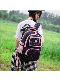 SUNSTAR 3-piece heart and bow print pattern cute and practical backpack set for children/girls, backpack, shoulder bag, and pencil case in dark blue/pink  - Image 5