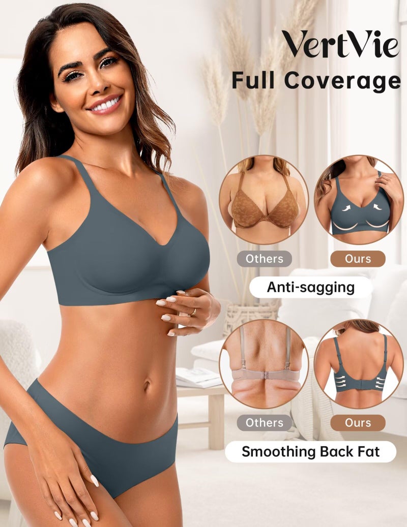 Vertvie Womens Seamless Jelly Bras No Underwire Comfort Push Up Bras Buttery Soft Wireless Bralette Full Coverage Sports Bra(Navy Blue,Medium) - Image 3