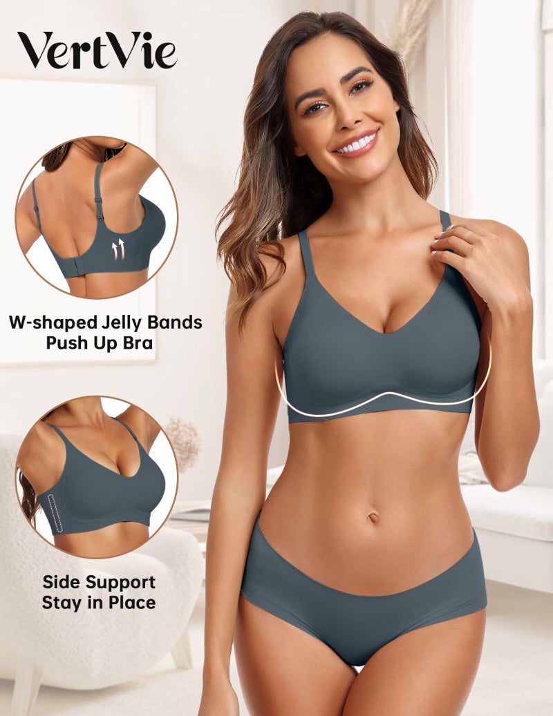 Vertvie Womens Seamless Jelly Bras No Underwire Comfort Push Up Bras Buttery Soft Wireless Bralette Full Coverage Sports Bra(Navy Blue,Medium) - Image 2
