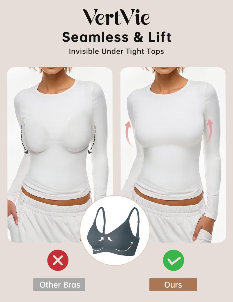 Vertvie Womens Seamless Jelly Bras No Underwire Comfort Push Up Bras Buttery Soft Wireless Bralette Full Coverage Sports Bra(Navy Blue,Medium) - Image 4