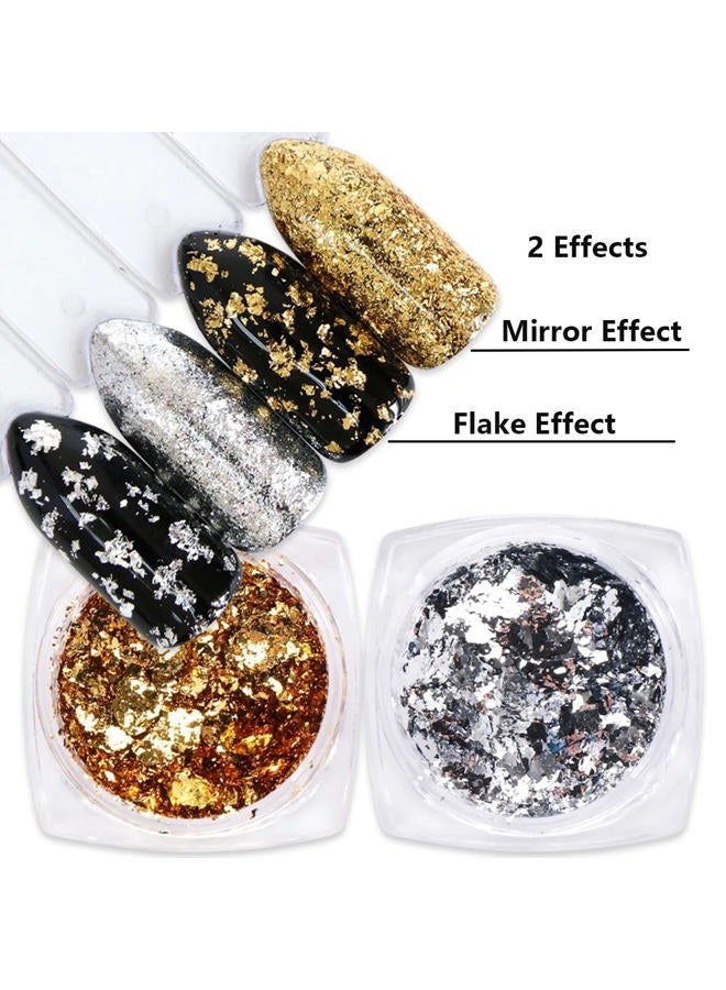 FUMIHIT Holographic Nail Foil Glitter Flakes 3D Sparkly Aluminum Foil Flake Gold Silver Nail Glitter Foil Flakes Nail Art Supplies Mirror Powder Sequins Nail Glitter for Acrylic Nails Design (4Boxes) - Image 3