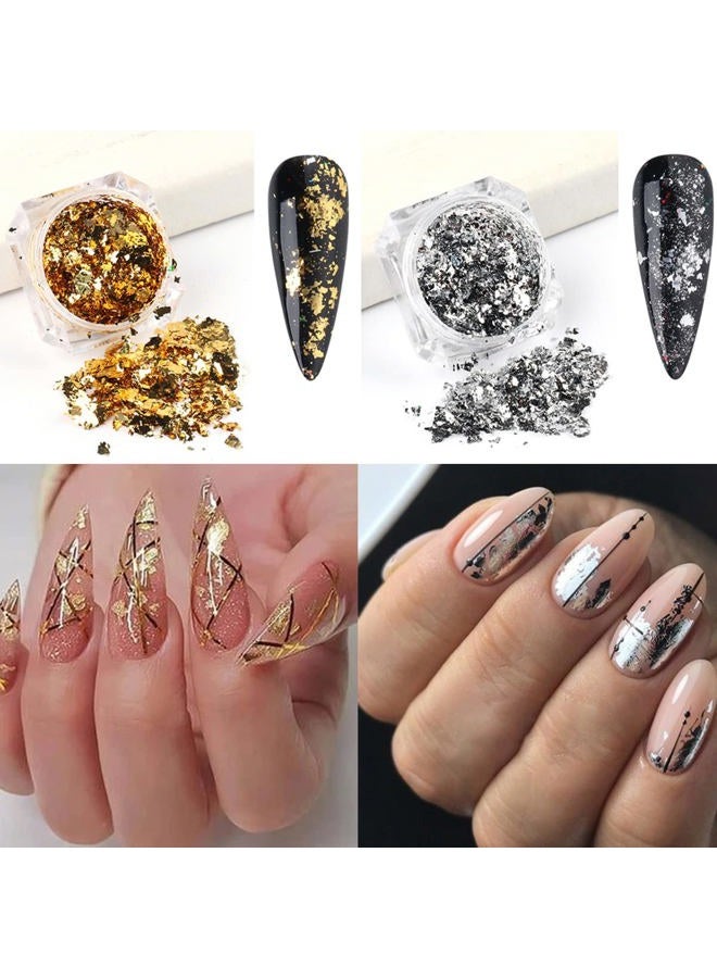 FUMIHIT Holographic Nail Foil Glitter Flakes 3D Sparkly Aluminum Foil Flake Gold Silver Nail Glitter Foil Flakes Nail Art Supplies Mirror Powder Sequins Nail Glitter for Acrylic Nails Design (4Boxes) - Image 4