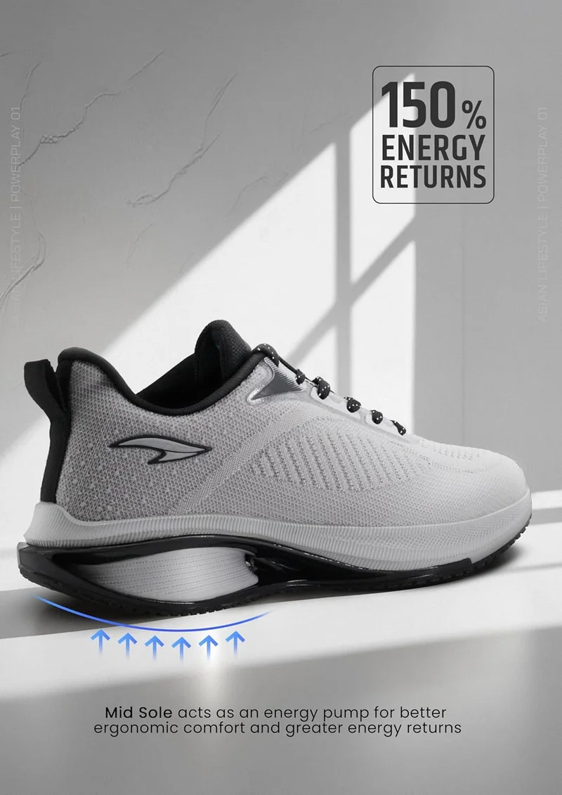 Asian Light Grey and Black Running Shoes for Men