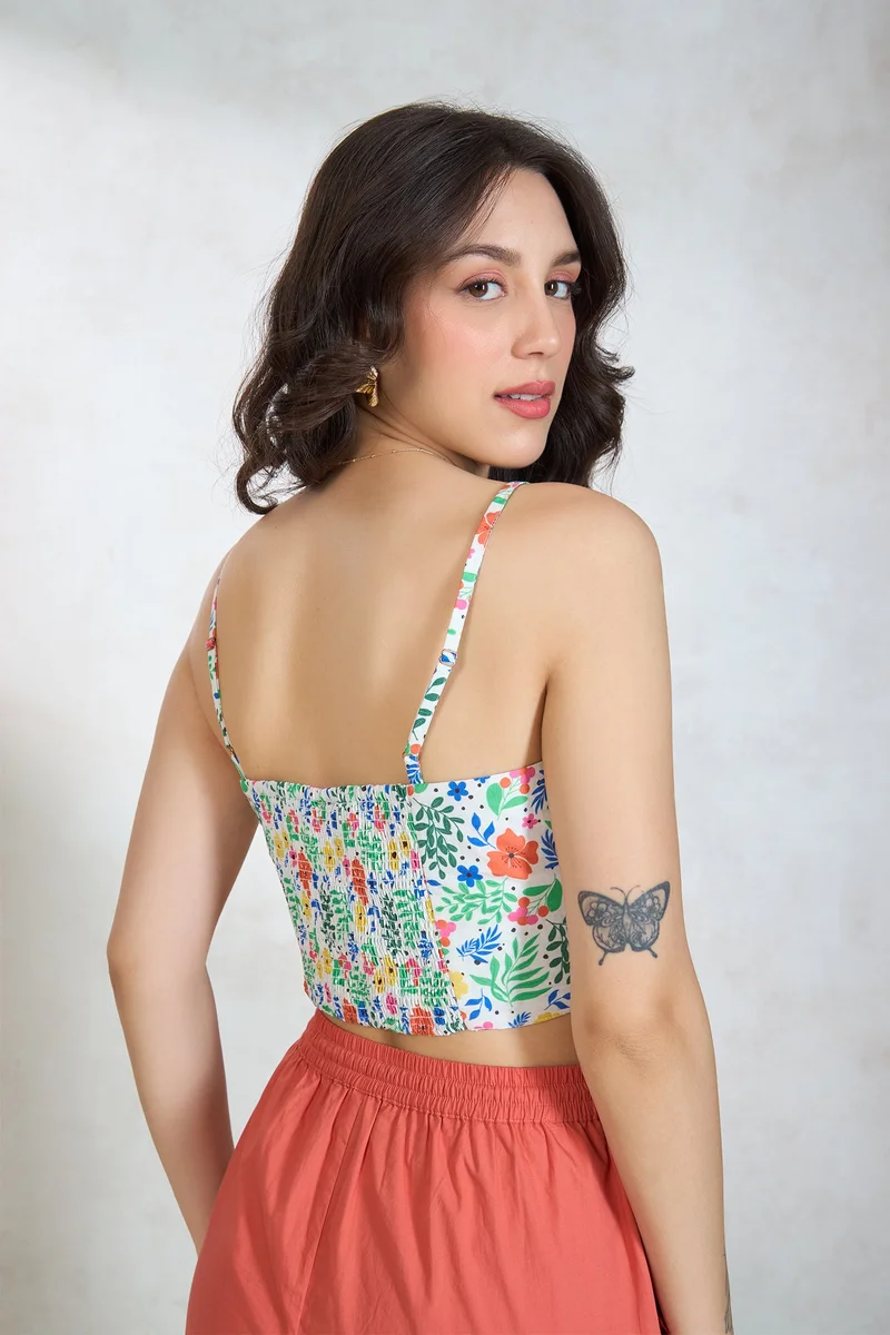 Virgio VIRGIO 100% Cotton Floral Bustier Strappy Top